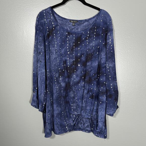 Sami & Jo Women's Blue Boho Sequin Tie Dye Twist Front Top - Size XL - Dopamine - Picture 1 of 7